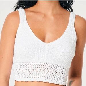 Hollister XS White Crochet Knit Crop Top Tank Boho Festival Hippie Layering